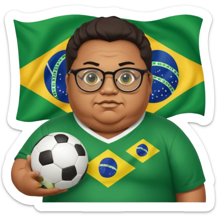 make an guy called pedro who is dancing with a football and playing brazzilian phonk and hee has glasses and is obese and make it look like hes listening to brazzilian phonk so it has a brazil flag and text saying phonk on it and give him demon laser eyes sticker