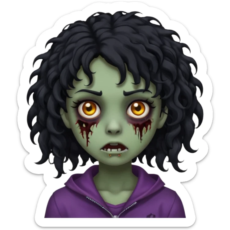 girl, zombie, black hair, medium long,...
girl  zombie, black hair, medium long curly, emo, shaggy, dark, spooky, creepy expression emoji created using Al. Copy and paste Boy, zombie, black hair, medium long, emo, shaggy, dark, spooky, creepy expression emoji to use or share on Discord and Slack. sticker