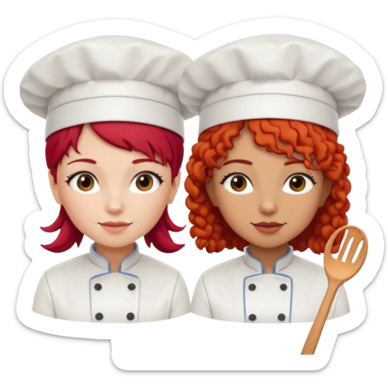 Dos chicas chef, una pelirroja de pelo lacio y otra de pelo negro con rulos sticker