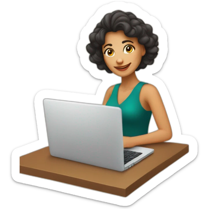 Quiero un emoji de una mujer latina pelo café emprendedora CON SU LAPTOP sticker