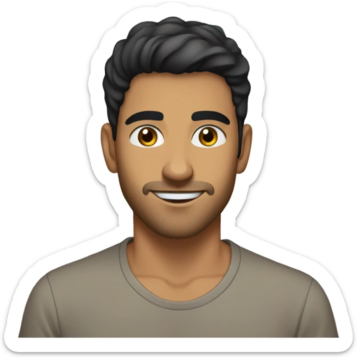 A 21 year old, Middle Eastern man, with short black hair, with stubble facial hair,   with brown eyes wearing a t-shirt. sticker