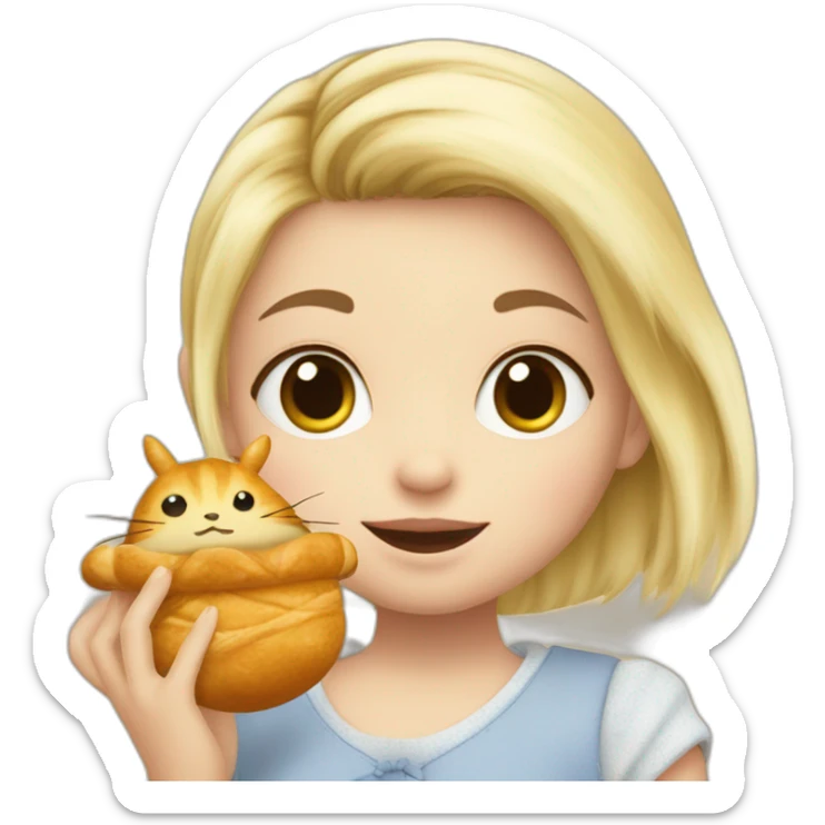 bébé fille blonde avec une peluche Totoro et un croissant  sticker
