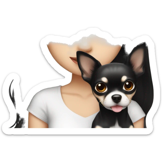 long black hair Thai girl with Chihuahua white. and black sticker