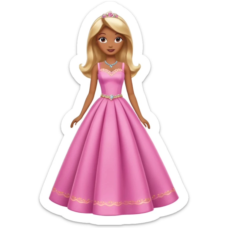 Brown skin blonde hair barbie princess with long dress   sticker