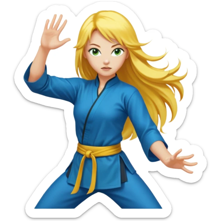 sexy girl with long yellow hair, kung fu, blue green eyes sticker