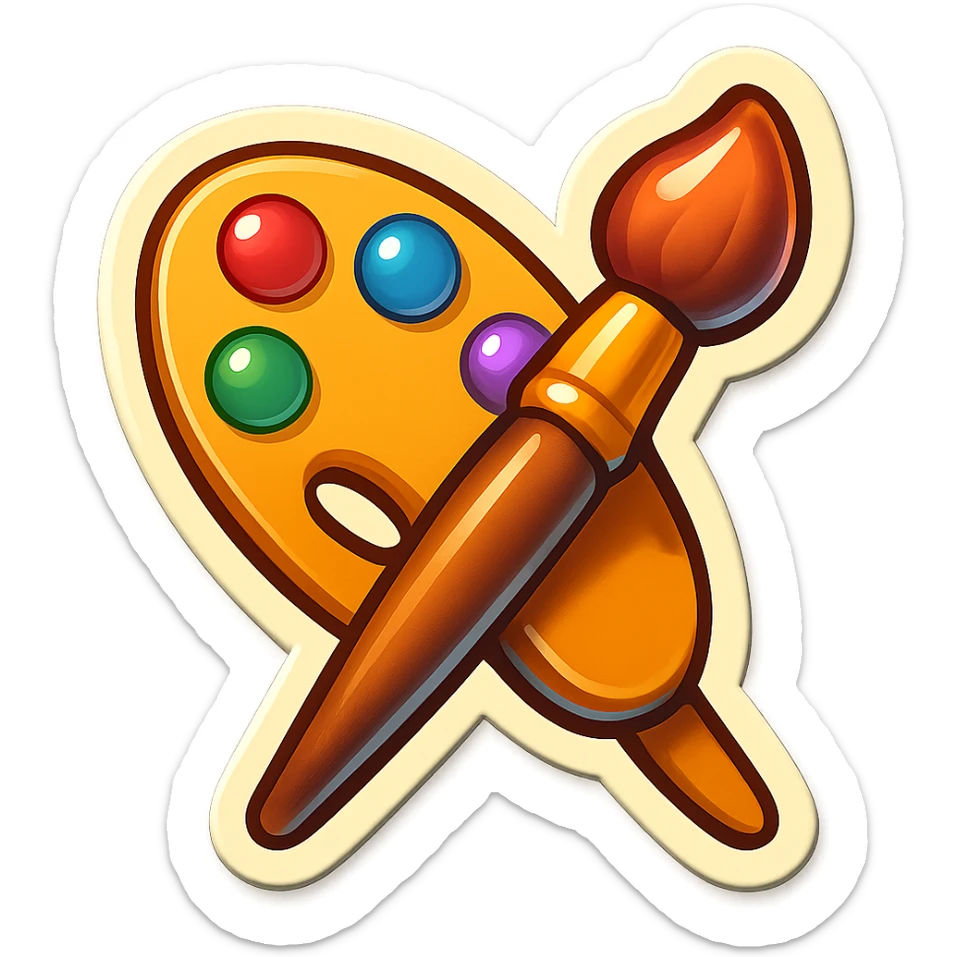 emoji style sticker of a paintbrush and palette crossed together sticker