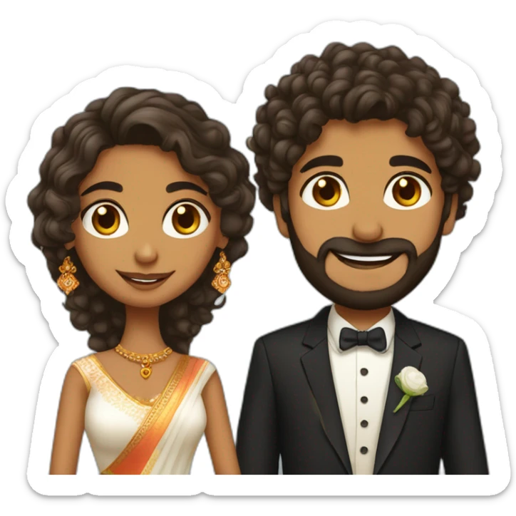 south indian girl with curly hair marrying south indian guy with straight hair and beard sticker