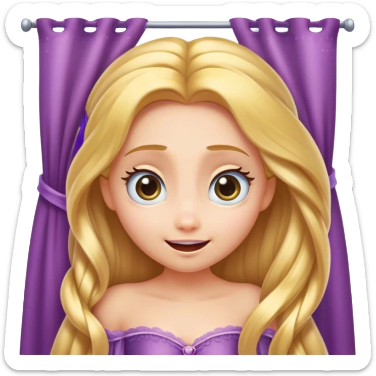 Cinematic Adorable Rapunzel Portrait Emoji, Playfully peeking out from behind a curtain of hair, big sparkling eyes, cheeks flushed with excitement, exuding charm and innocence, an absolute delight! sticker