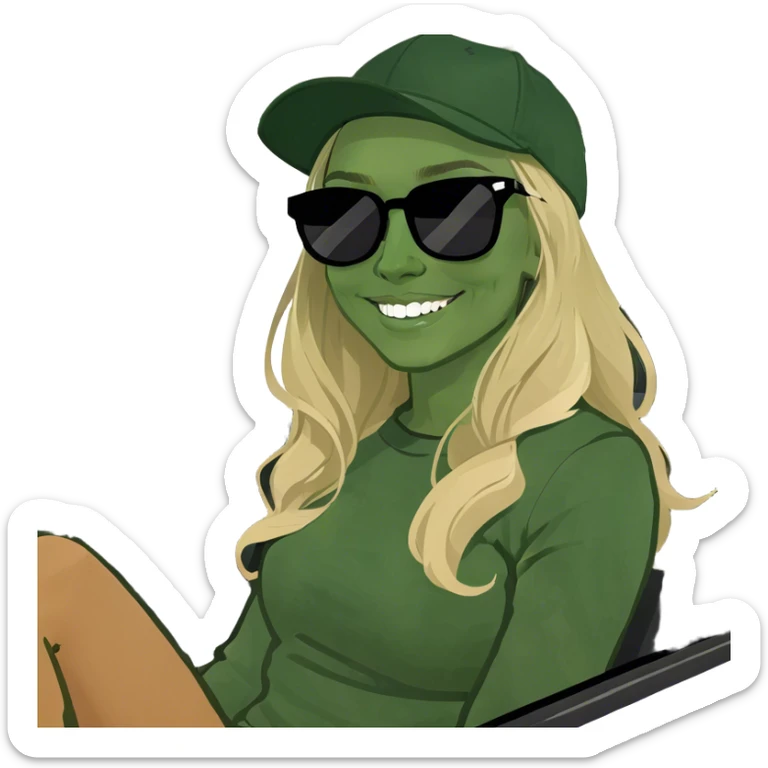 Girl light tan skin long bright blonde hair in car smiling sticker