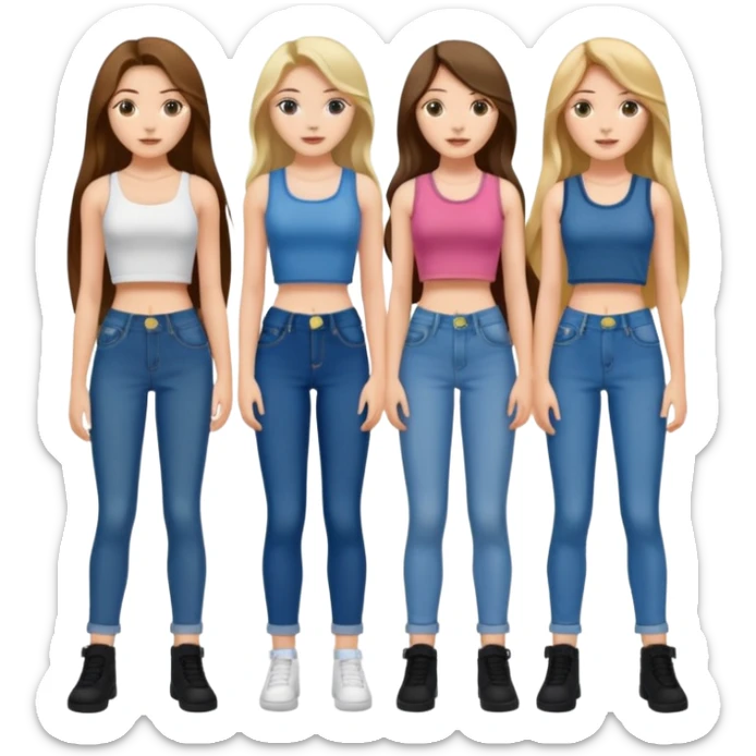 group of cute teenage girls with long hair in crop tops and jeans sticker