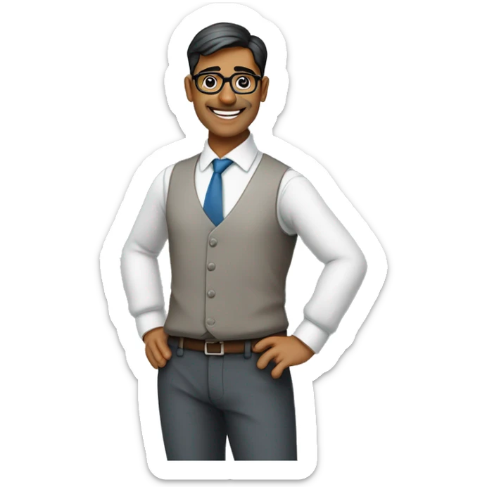 A photo of a well-dressed Indian male teacher with a confident smile stands on the image's right side.

He is wearing a formal shirt and glasses. 

The overall design maintains a professional and educational atmosphere. sticker