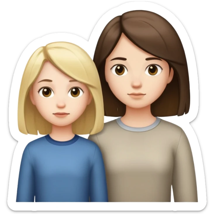 A girl with long hair and a girl with short hair stand side by side sticker