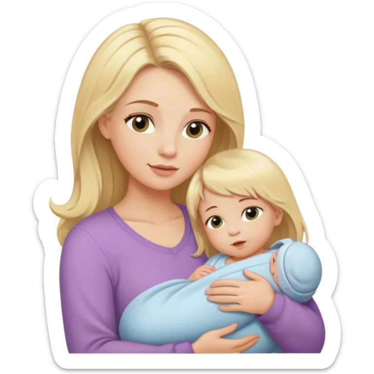 Blonde long hair mom with short hair newborn baby girl sticker