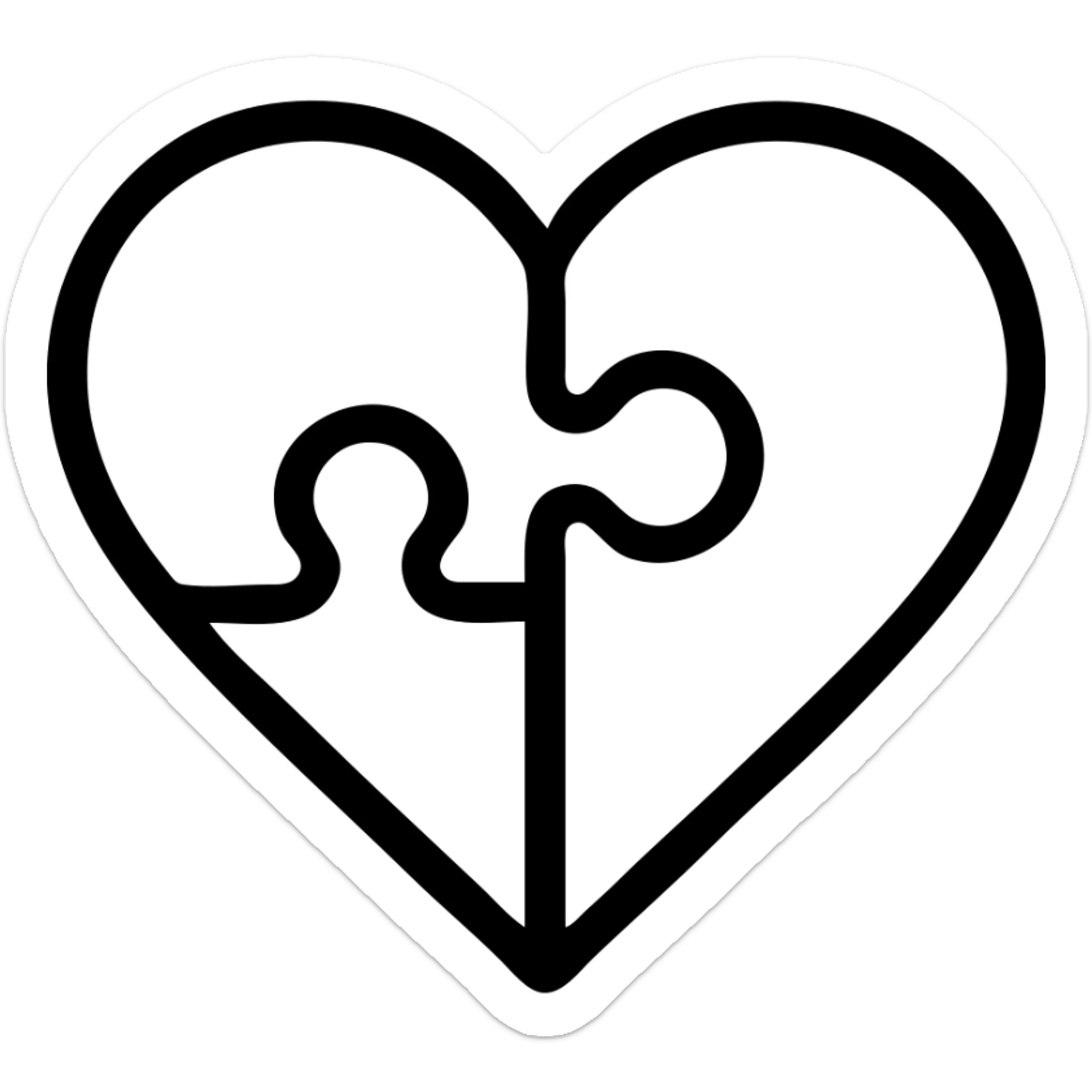 greyscale icon of two puzzle pieces forming a heart representing soulmates and love sticker