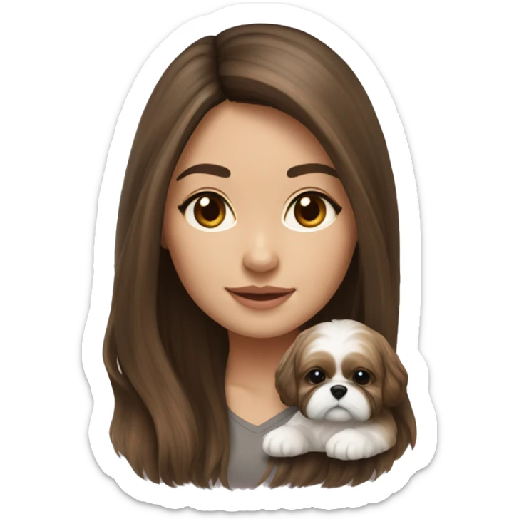 Realistic Brunette long hair light skin girl with shi tzu puppy sticker
