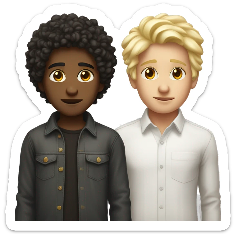 Two boys side by side one with dark curly hair and super sexy the other blonde taller and fat sticker