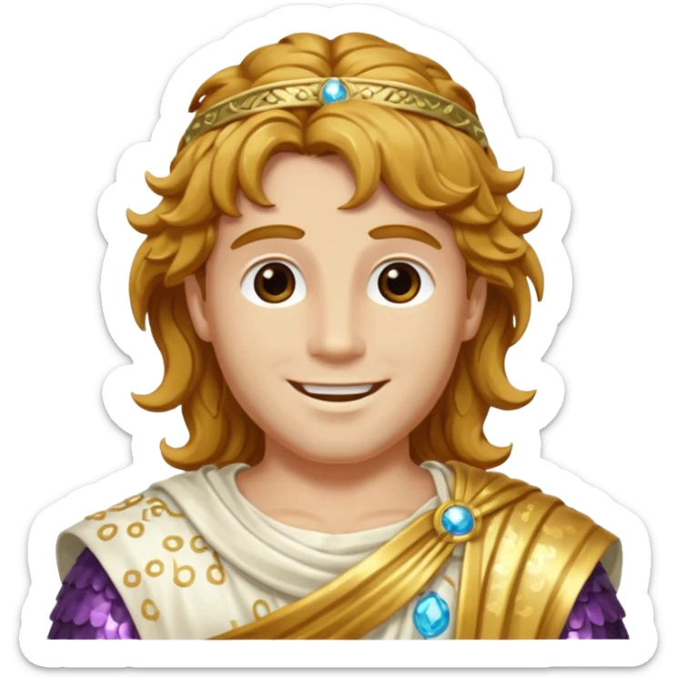 Mercury, Messager of the Gods from Roman Deities with long golden brown wavy hair, ivory sequin toga sticker