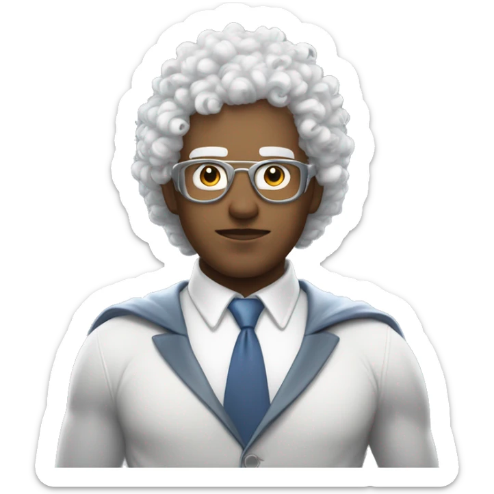 curly hair white man and super 'T' pigeon crossover superhero. his superpower is being good at design sticker