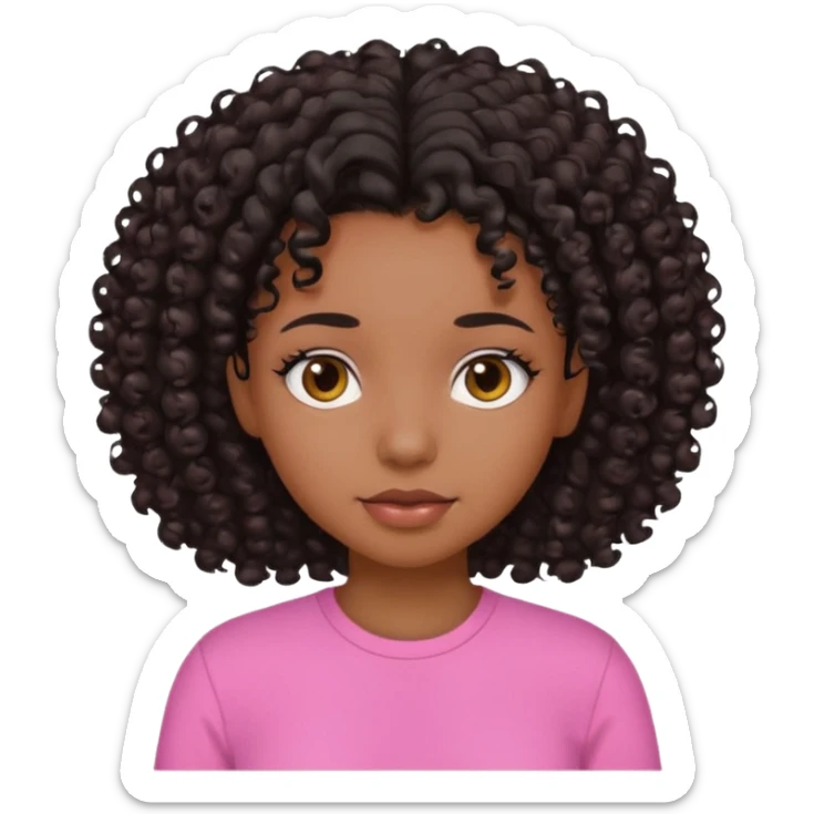 black girl with curly black hair and pink shirt sticker