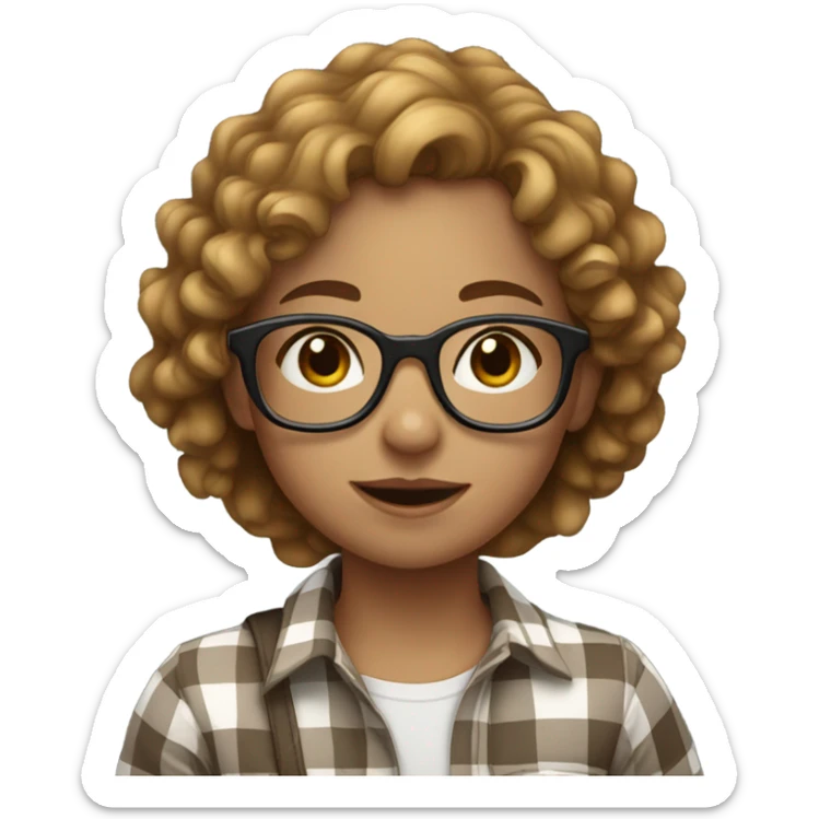 girl with curly light brown hair with glasses wearing a checkered shirt sticker