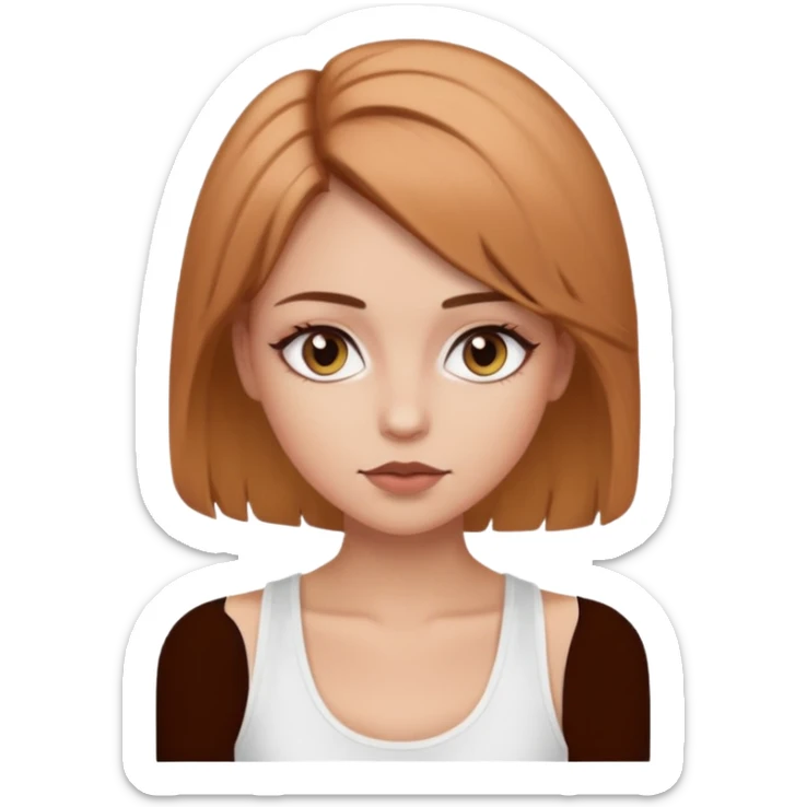 a girl with makeup on and hazelnut colered hair and eyes with a tank top scin color white sticker