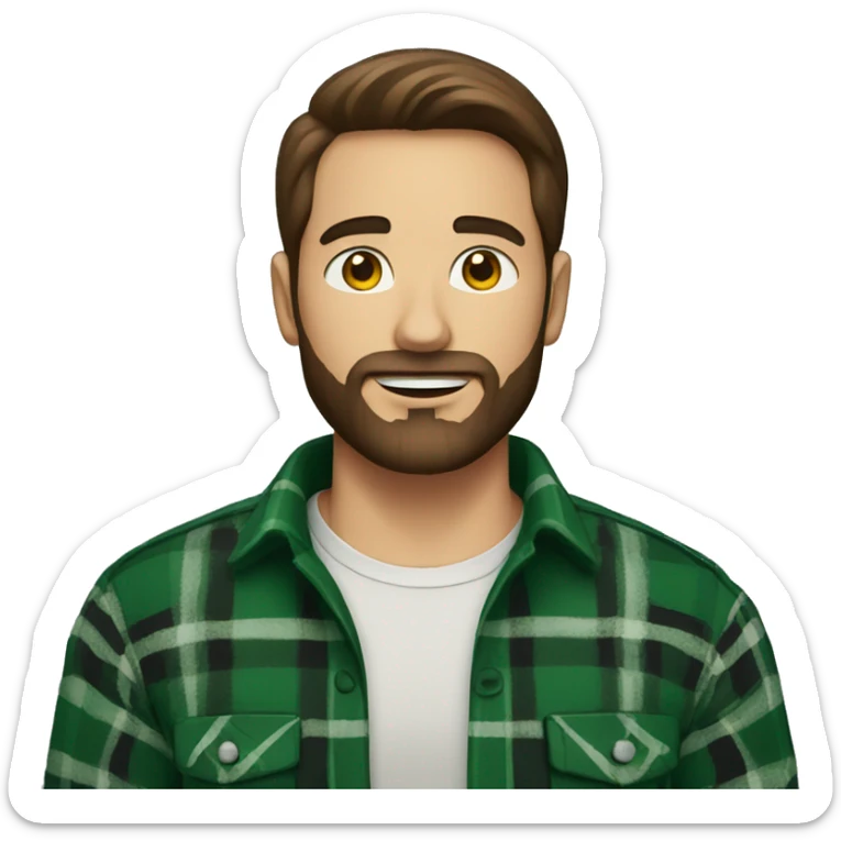 Man with a beard and brown hair wearing a green and black plaid flannel shirt sticker