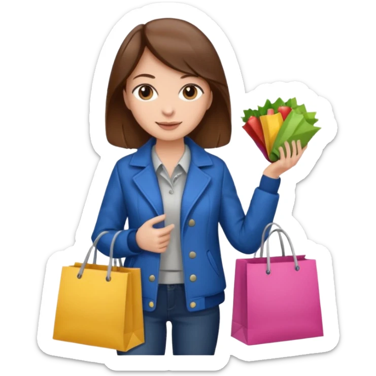 woman with brown hair buys clothes in a store, shopping vibe sticker