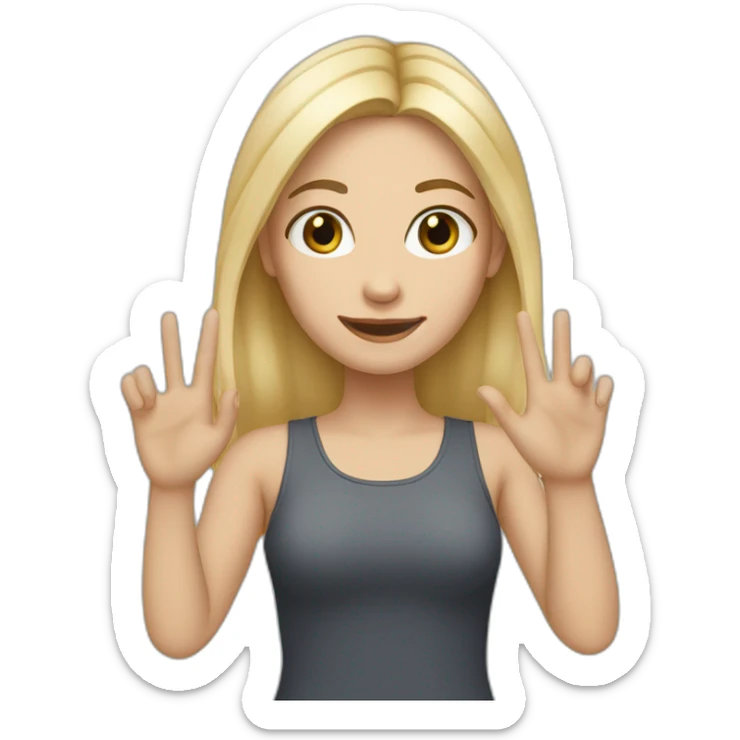 white skin girl with blonde hair showing THREE out of five fingers up on her one hand sticker