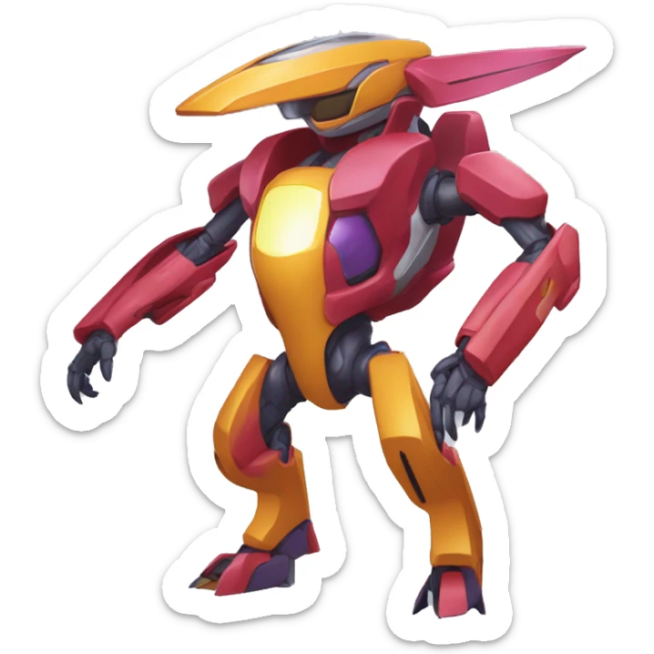 a Genesect-Raptor-Fakémon-Medabot-—hybrid with a futuristic visor-helmet full body sticker
