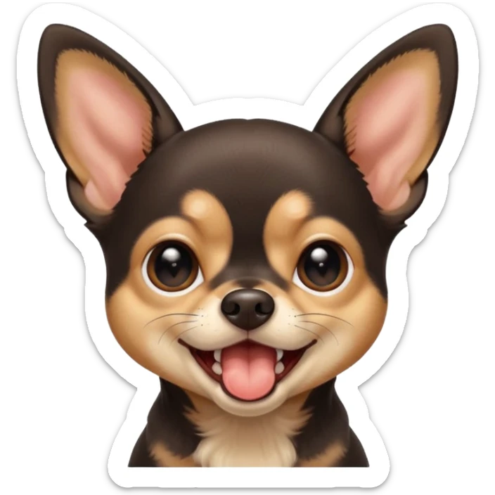 A high-resolution digital illustration of a cute black and tan chihuahua with big eyes yawning. portrait in a clean,realistic style sticker