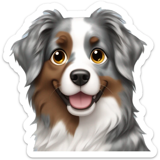 Pale Girl with long brown hair holding blue merle Australian shepherd  sticker