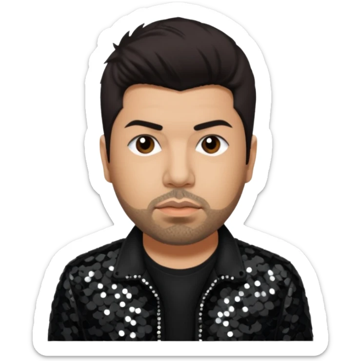 Chino Moreno from Deftones with dark brown hair, light skin, black sequin outfit sticker
