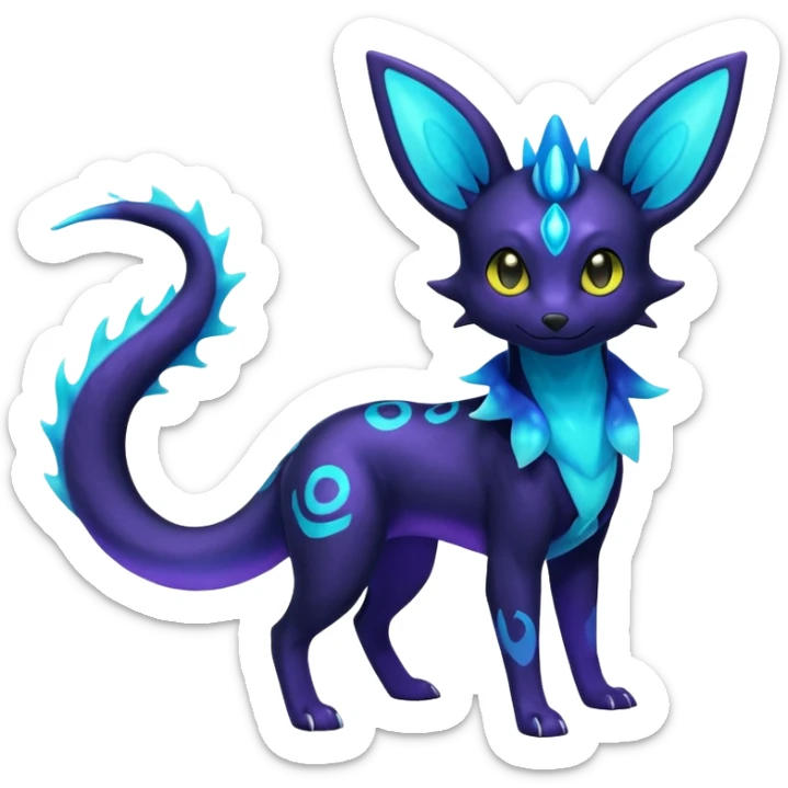 Shiny Aural Iridescent Fluorescent Bioluminescent Umbreon-Amaura-Salandit-Vaporeon-Fakémon-fusion (full body) sticker