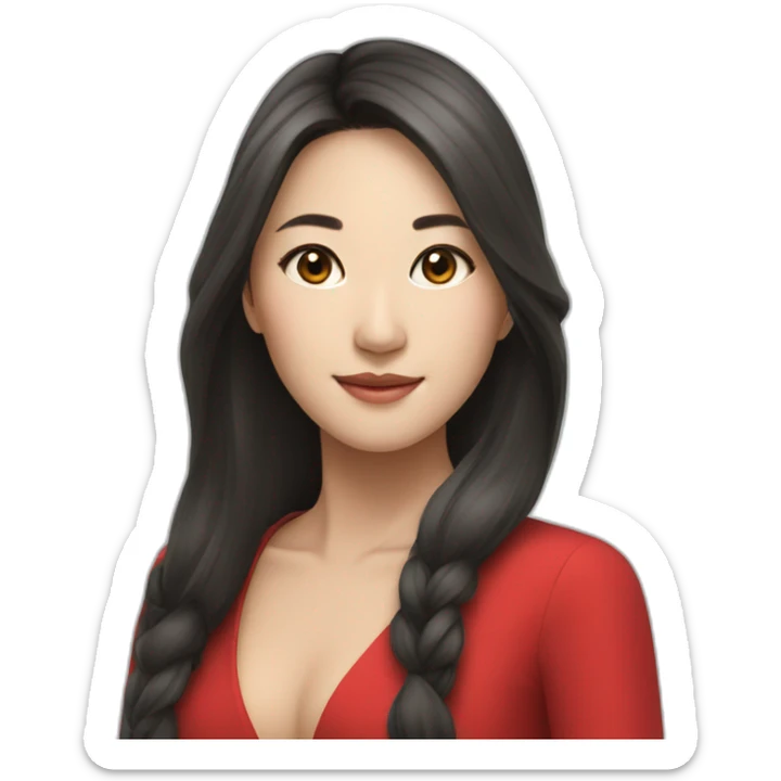 Beautiful Asian woman with long hair and red dress sticker