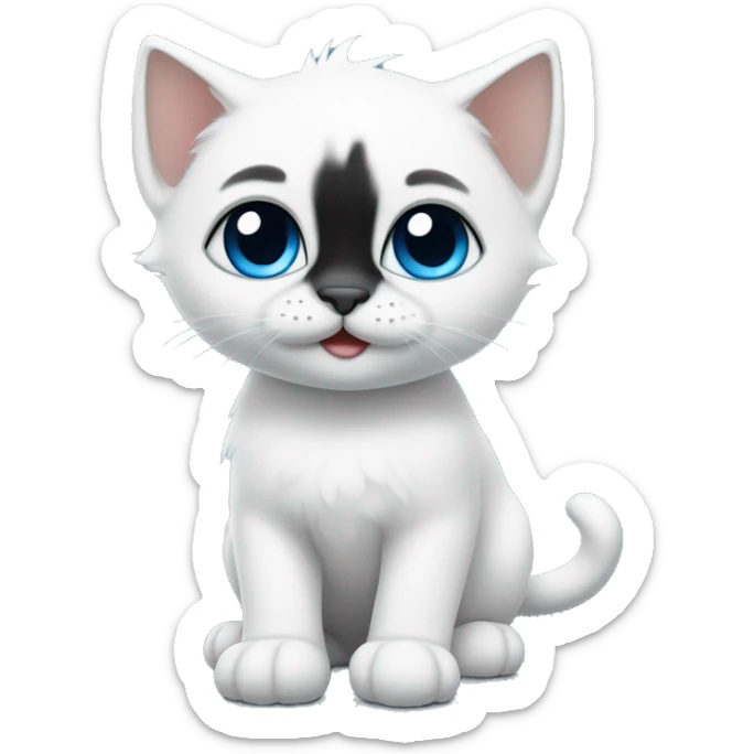 A little white kitten with blue eyes, black nose, faithful tail, black paws, black ears sticker