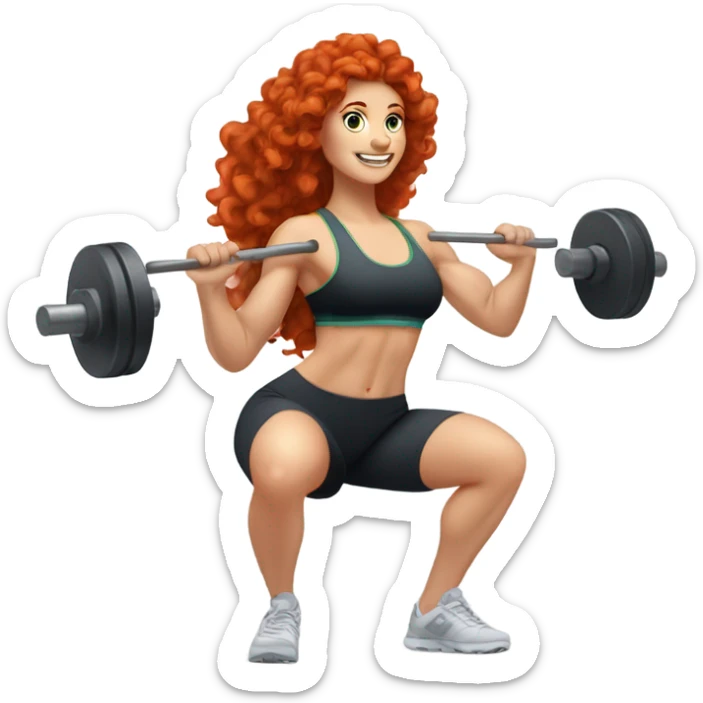 Sporty white Girl coach with long curly red hair doing leg exercice with heavy weights sticker