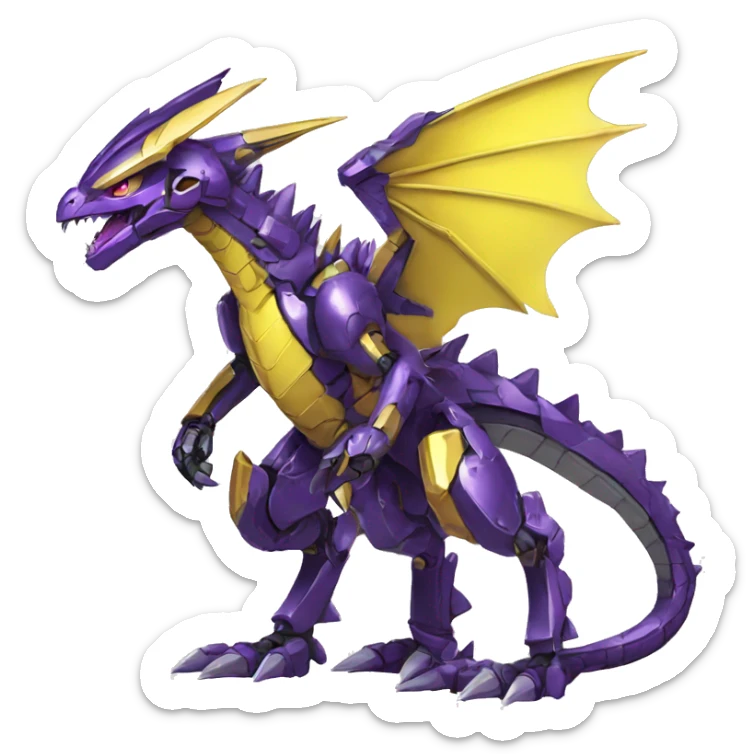  Edgy Shiny Futuristic Purple Yellow Digimon-Fakemon-Reptile-Dragon-Mecha full body sticker
