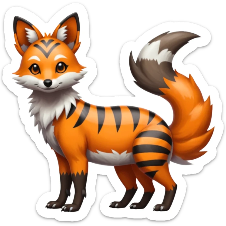 Shiny Neon Glossy Silvally-Aardwolf-Tanuki-Genet-Bobcat-fusion-animal-hybrid-creature, full body sticker