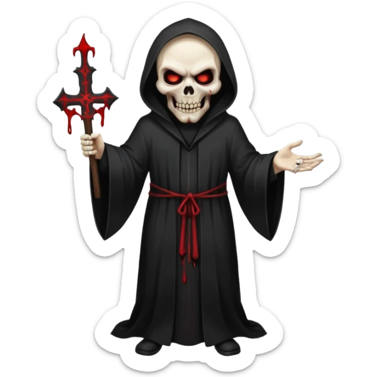 A preacher who's actually a demon.... but Noone knows it yet, in the style of your bleeding skull art. Dark gritty and menacing art style. full body sticker