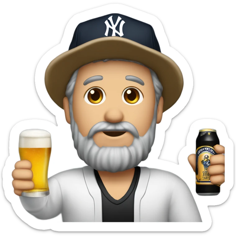 Homme blanc / cheveux courts noir / barbe naissante / casquette noir yankees noir / avec une bière sticker