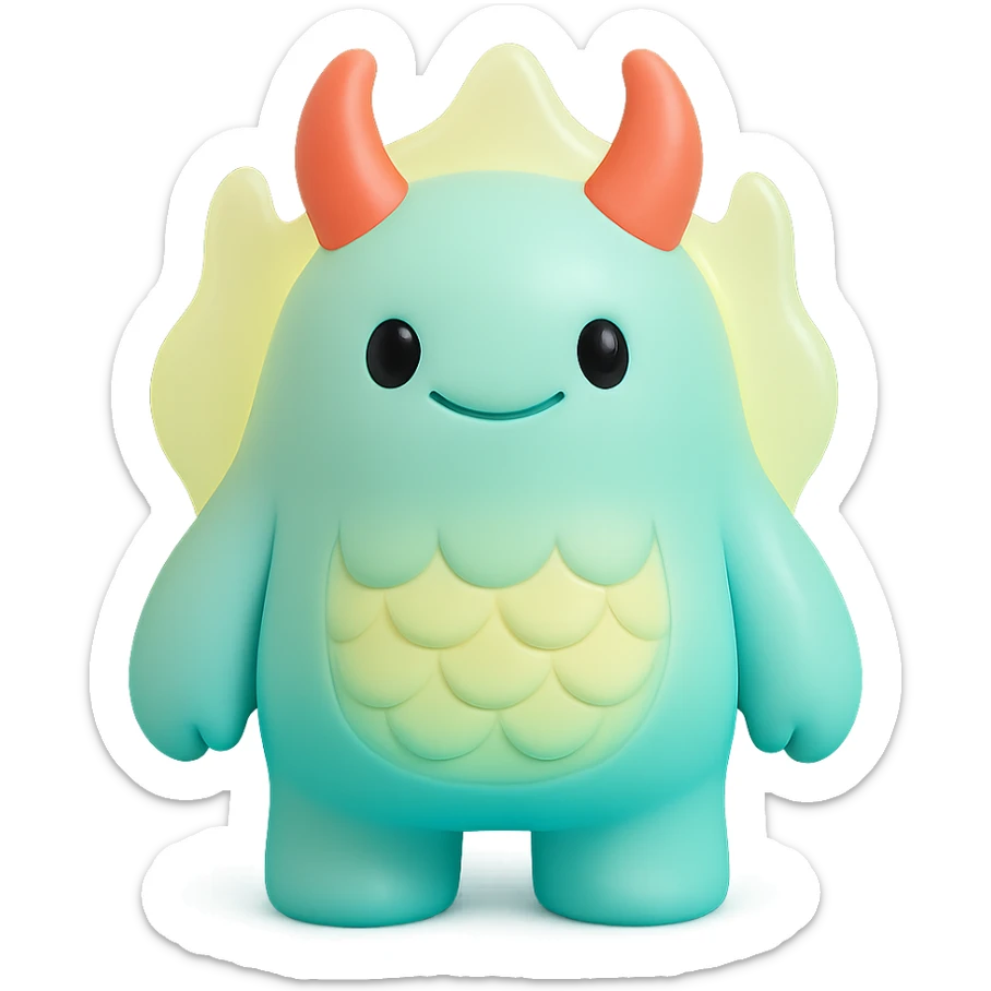 monster with glowing red horns, shimmering scales, and a bright aura sticker