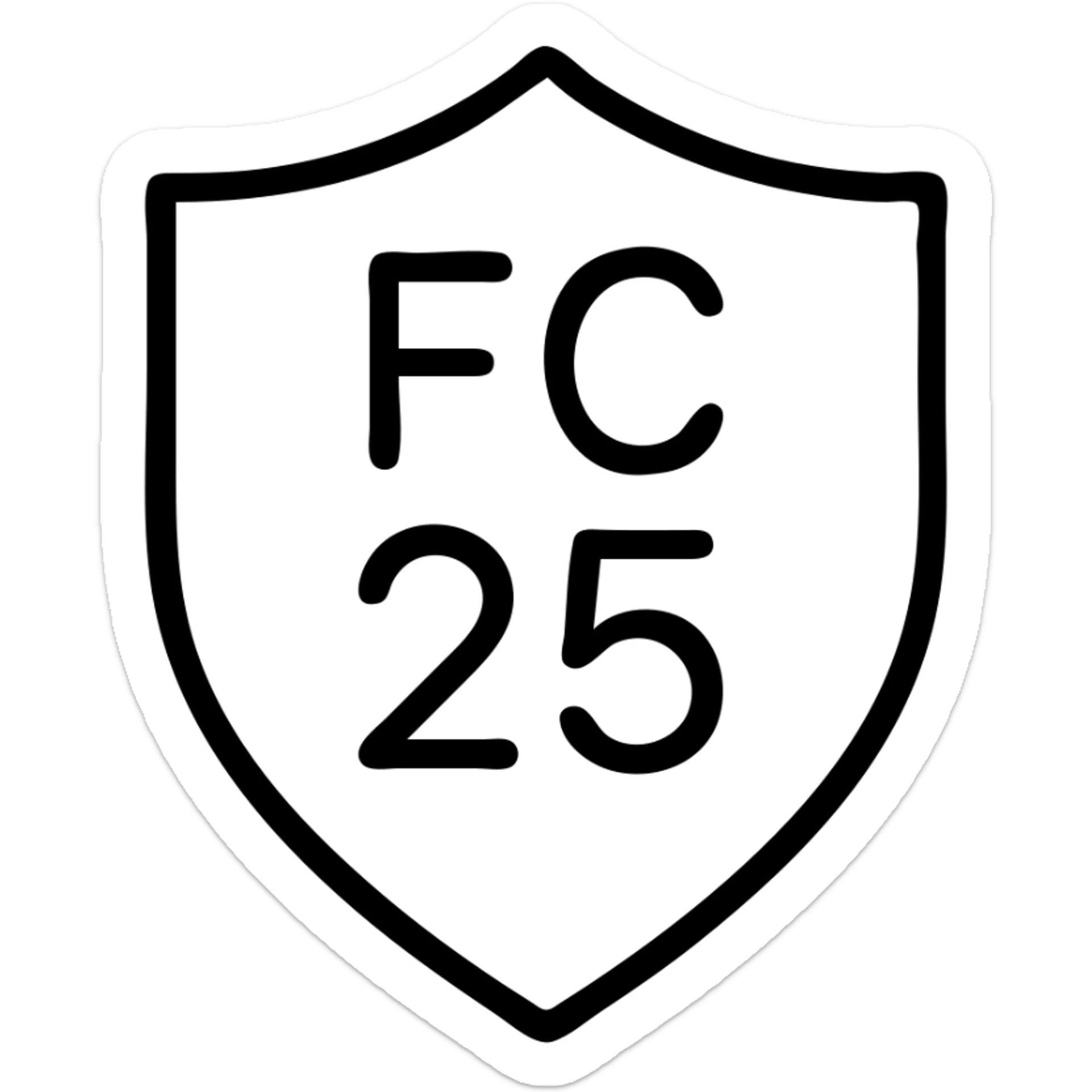 minimal icon of 'FC 25' in a shield shape, outlined, no fill, modern look sticker