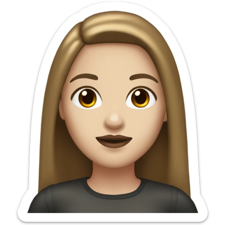 girl with white skin and brown brown straight straight hair , black black eyes with eyelashes, red lips,  sticker