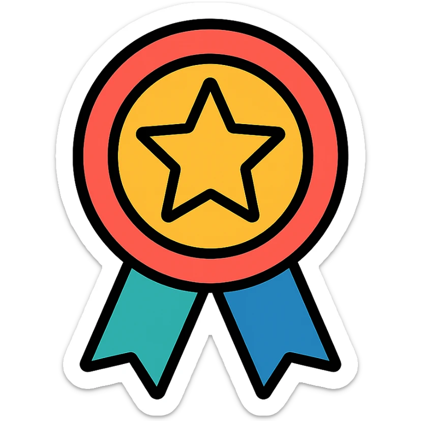 vector icon of a top review with gold and colorful elements, elegant and minimalist flat design, isolated on white background, award badge style, 2D flat vector, trending icon look, soft shadows, no text, perfect for commercial use, icon style, variation 2 sticker