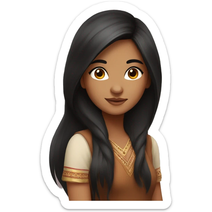 Round faced Indian girl with long black brown hair and brown eyes with beautiful lashes  sticker