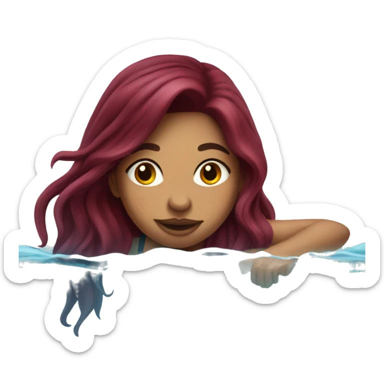 Beautiful tattooed  burgundy long haired woman swimming in a pool sticker