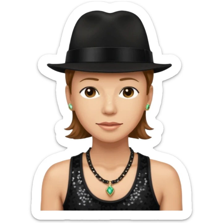 Donnie Wahlberg from NKOTB with light brown hair, black hat, black sequin tank top, necklace sticker