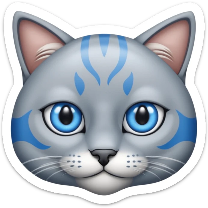 Un gato atigrado gris ojos azules ralla entre los ojos en forma de M y dos rallas en el exterior de los ojos sticker