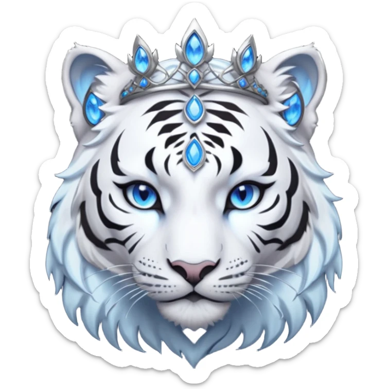 ESO Female white/black tiger khajiit leader of the umbral rose, glowing blue eyes, glowing blue 'third eye' gem; shadow umbral gem silver tiara sticker