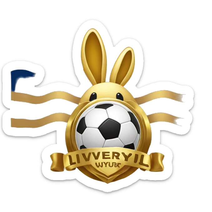 A logo in the middle with a golden rabbit holding a soccer ball. with the inscription "Livernyúl”on top sticker